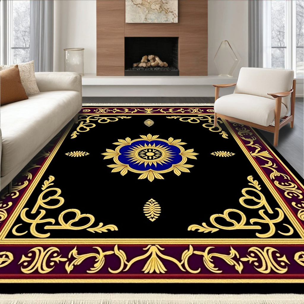 Rich Black and Gold Floral Medallion Rug