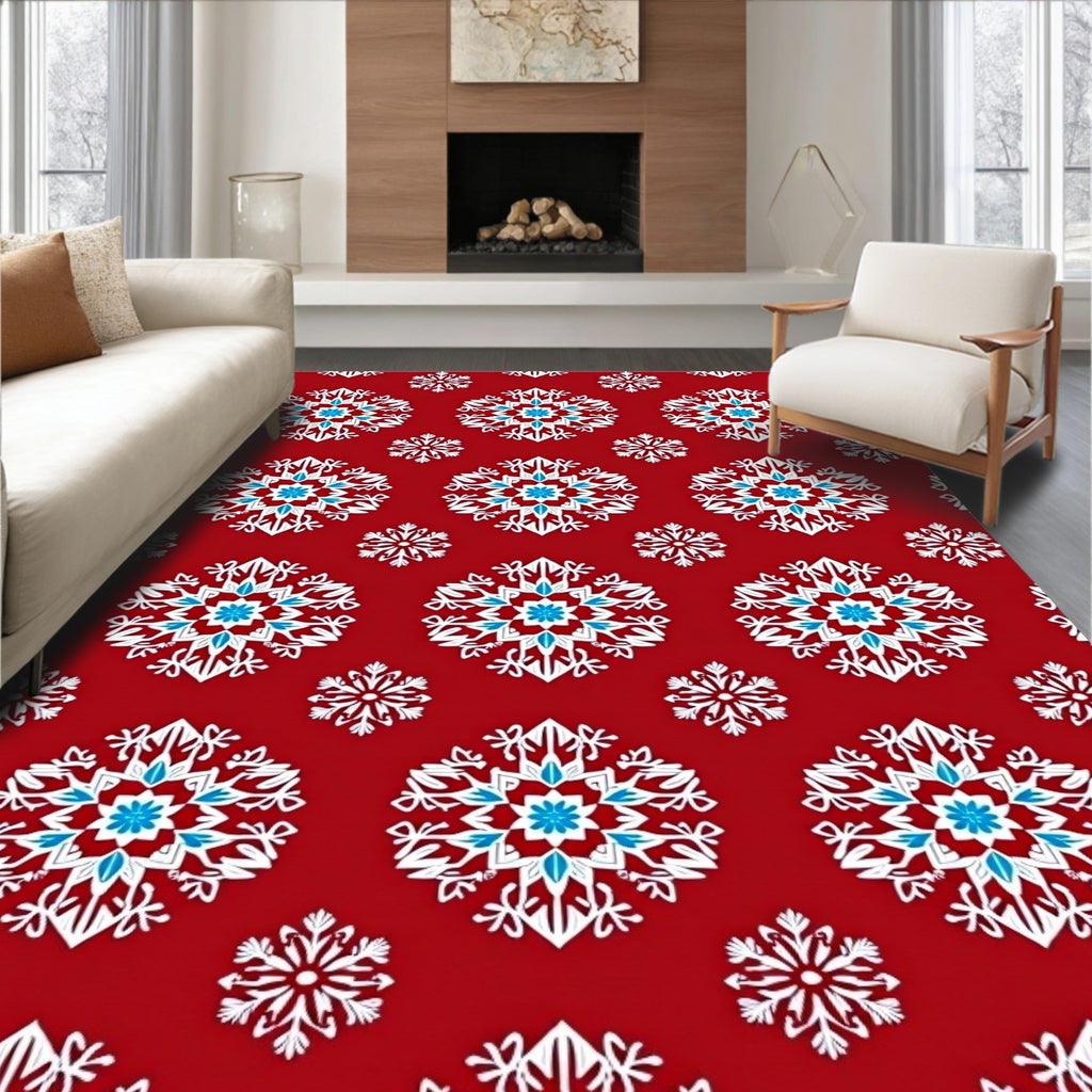 Crimson Red Snowflake Scatter Rug