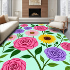 Bright Pink Roses Purple Floral Meadow Rug