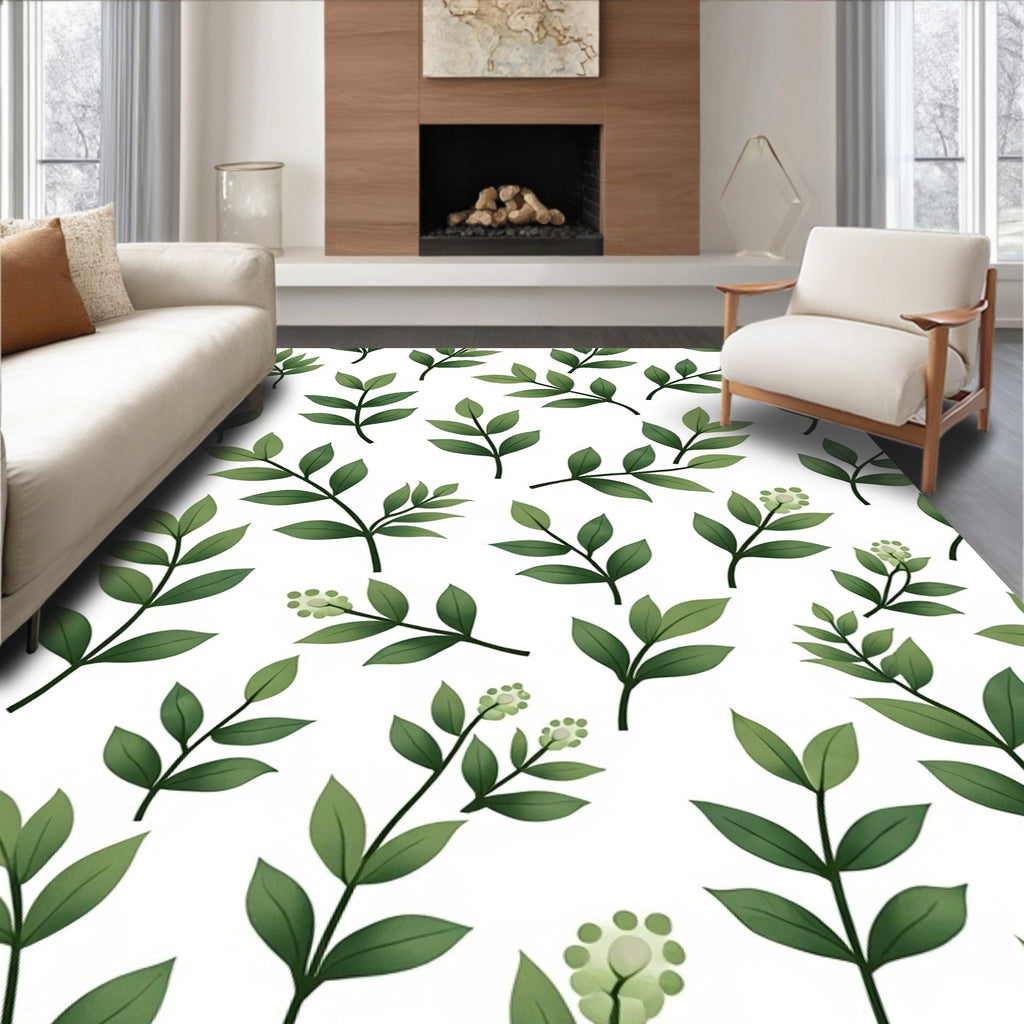 Delicate Green Leafy Branches Rug