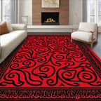 Bold Red Swirls Bordered Rug