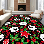 Whimsical Sheep Red Holly Stars Rug
