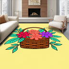 Bright Floral Basket With Green Leaves Rug