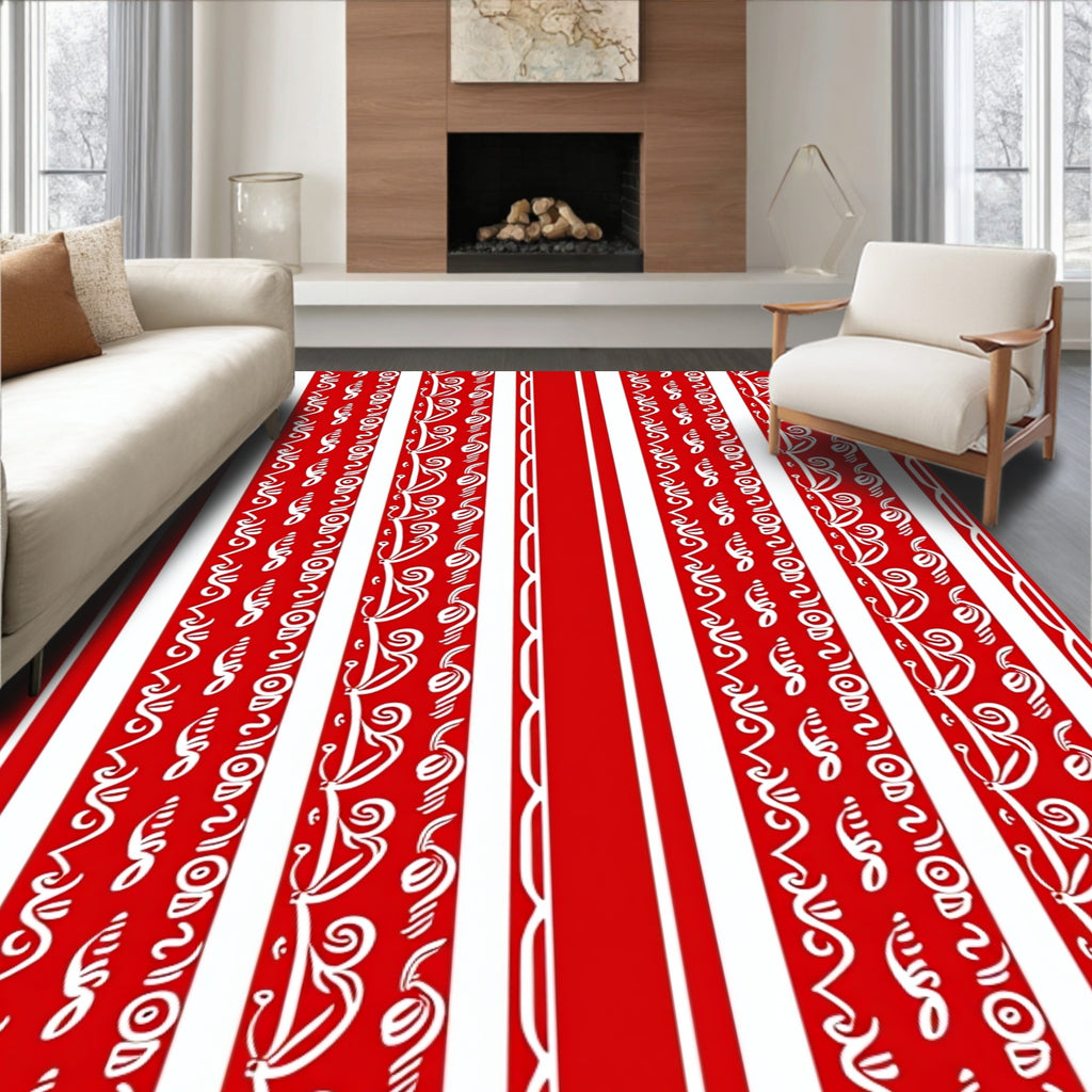 Red White Vertical Stripe Whimsy Rug
