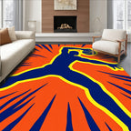 Energetic Blue Basketball Player Orange Burst Rug