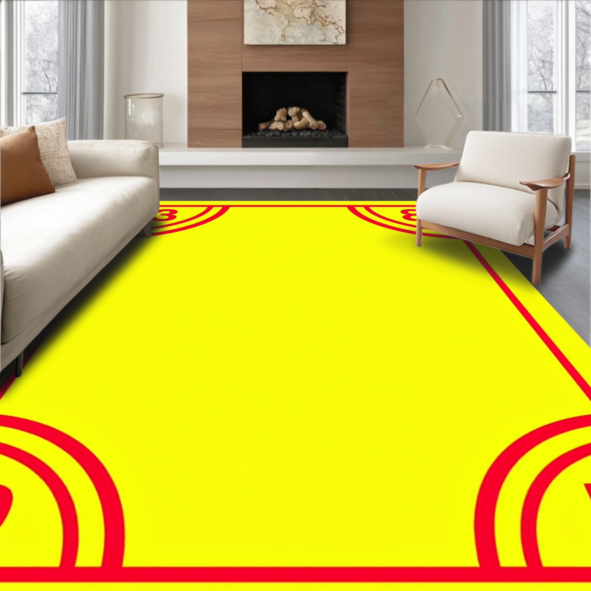 Vibrant Yellow Red Numbered Corners Rug