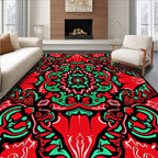 Vibrant Red Green Abstract Symmetry Rug
