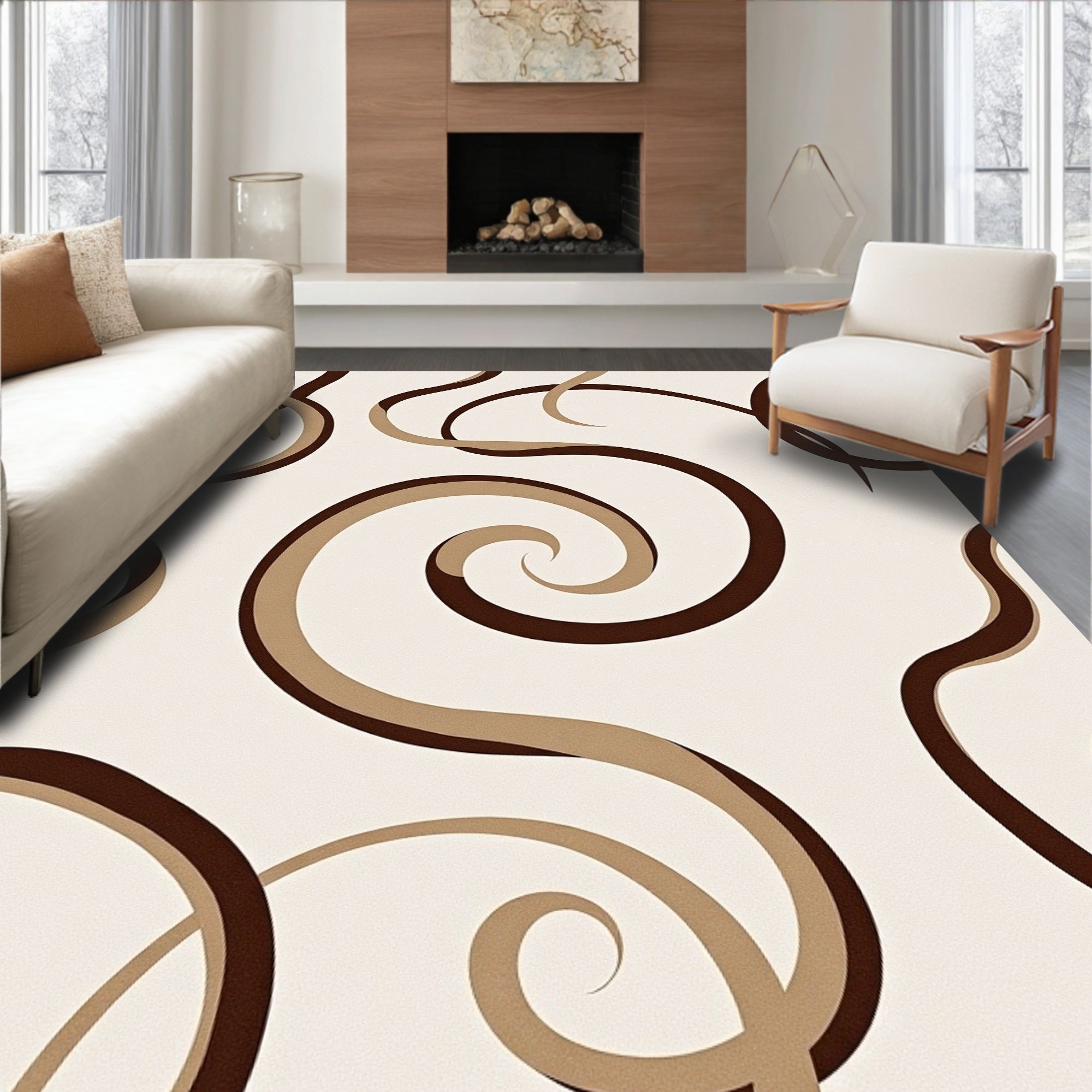 Earthy Brown Swirl Arabesque Rug