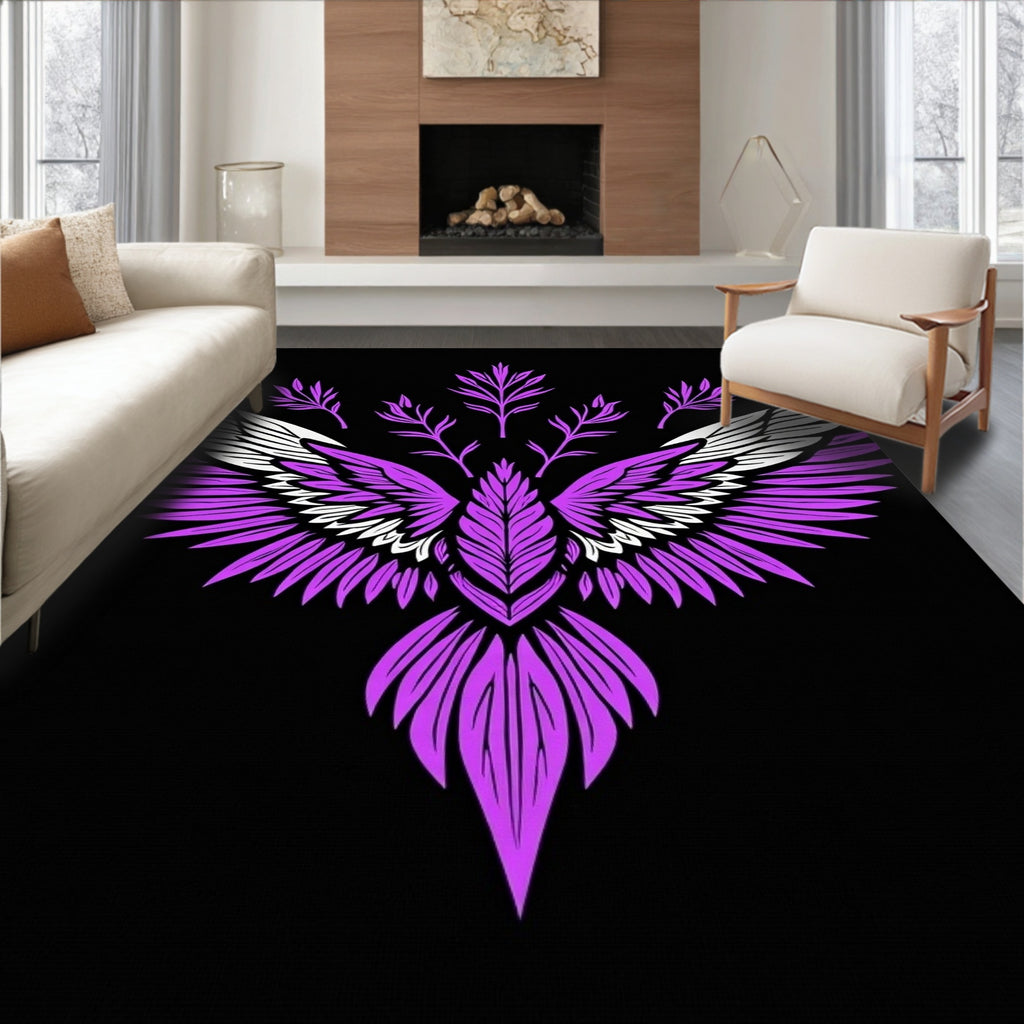 Vibrant Purple Winged Creature Art Rug