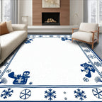 Whimsical Blue Snowflake Creatures Border Rug