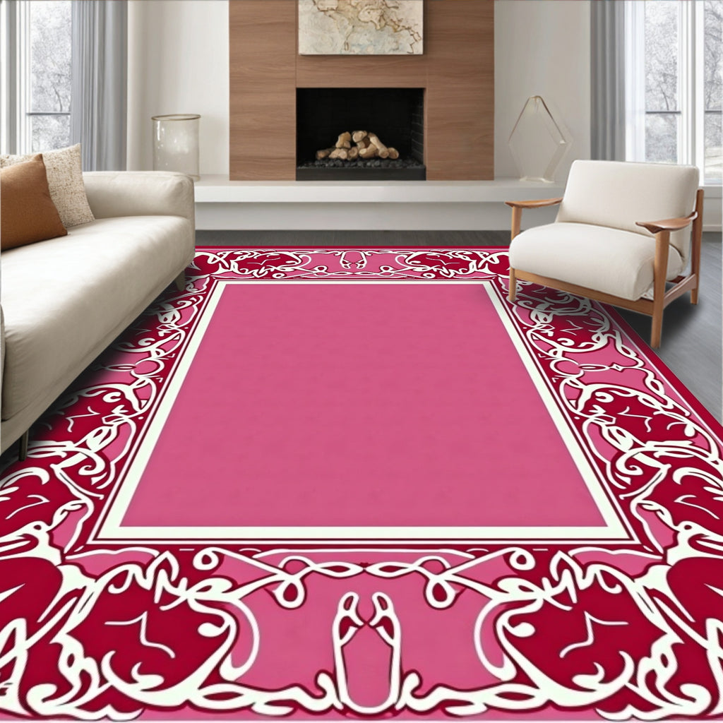 Art Nouveau Crimson Floral Frame Rug