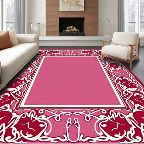 Art Nouveau Crimson Floral Frame Rug