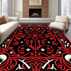 Red Skulls Bone Floral Border Accent Rug