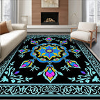 Bold Black Floral Medallion Rug