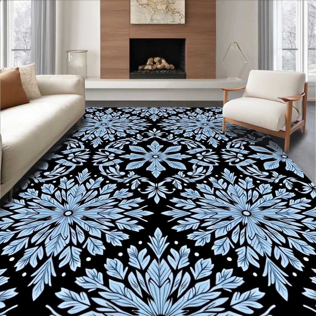Sky Blue Floral Medallion Repeat Rug