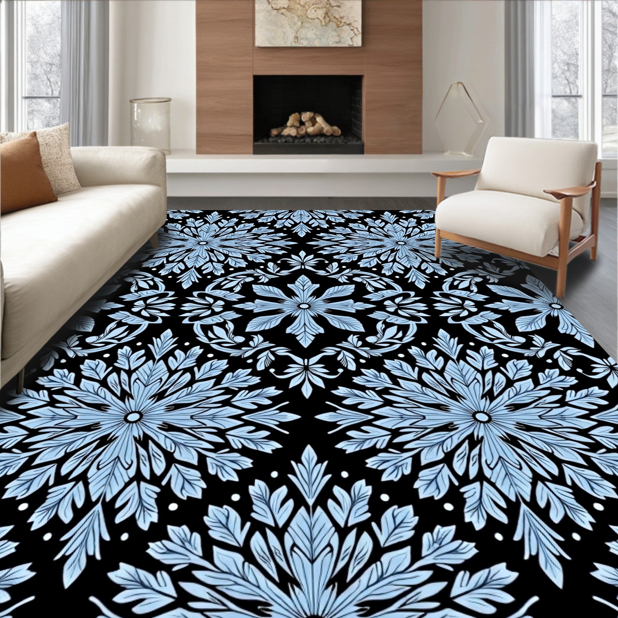 Sky Blue Floral Medallion Repeat Rug