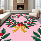 Pink Holly Berry Bow Wreath Rug