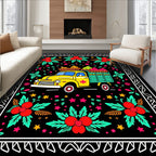 Vibrant Yellow Truck Floral Border Rug