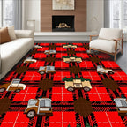 Red Plaid Truck Tree Repeat Rug