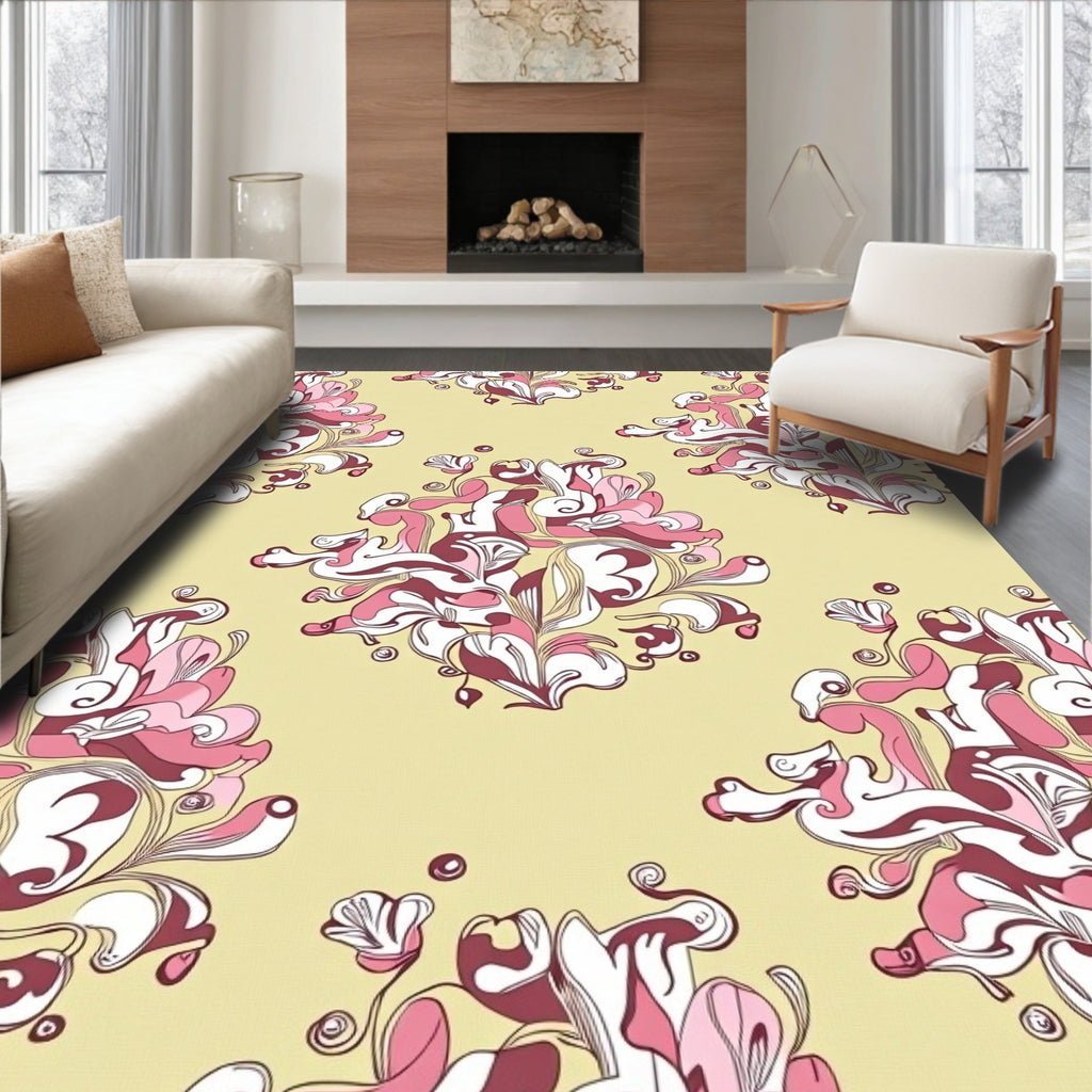 Abstract Pink Floral Swirls Rug