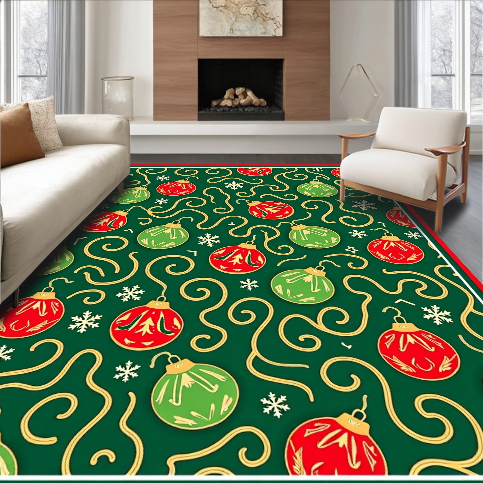 Christmas Ornaments Green Red Swirls Rug