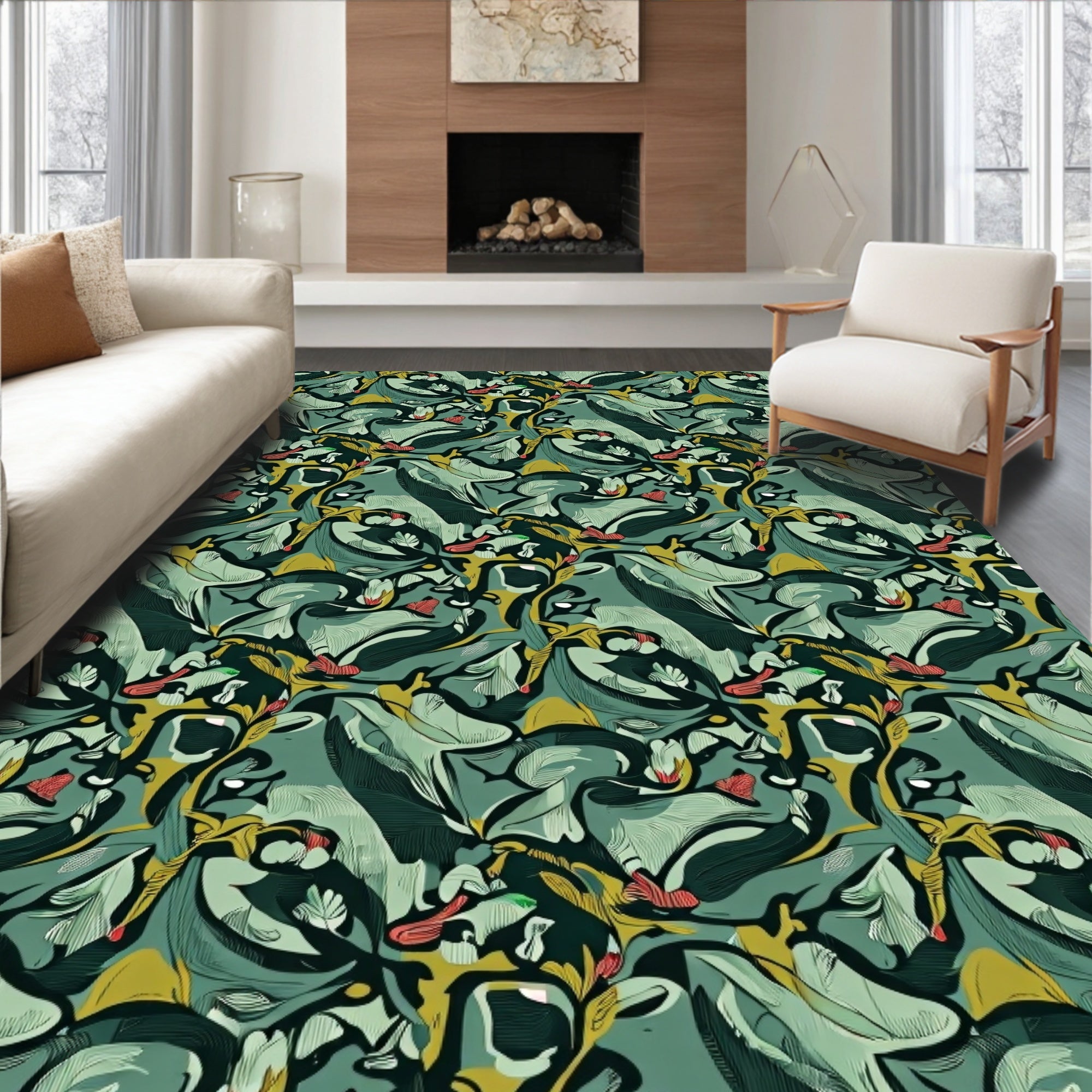 Abstract Swirl Emerald Botanical Rug