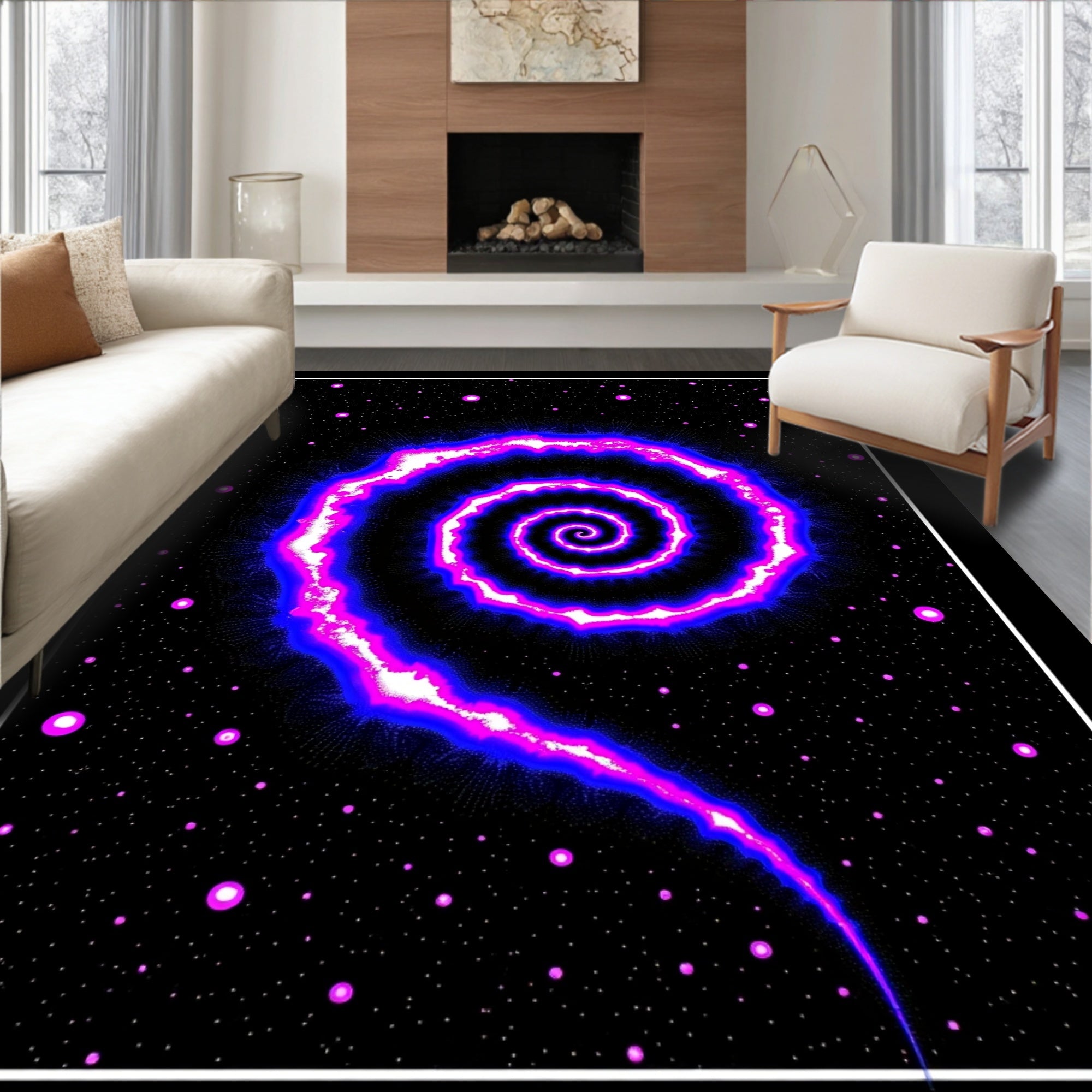 Vivid Neon Cosmic Spiral Nebula Rug