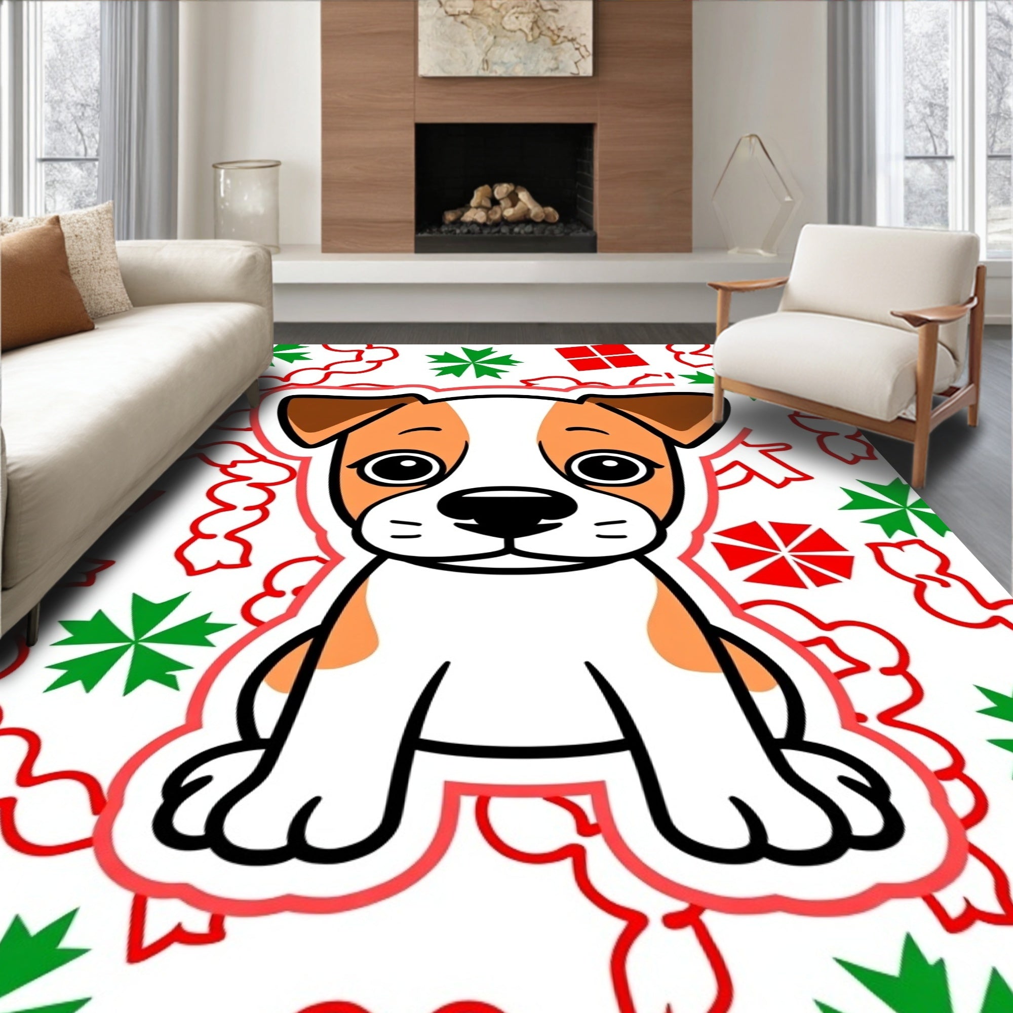 Cute Dog Christmas Bows Snowflakes Rug
