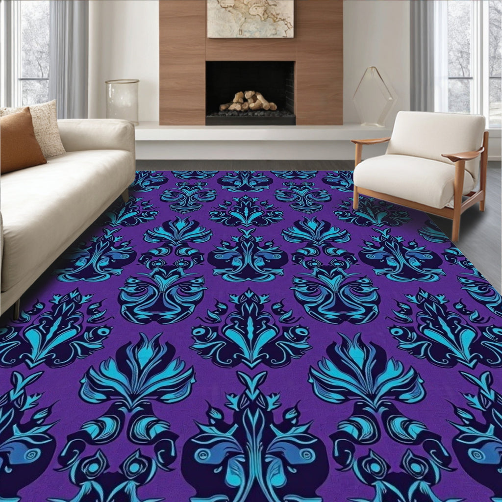 Regal Purple Teal Damask Floral Rug