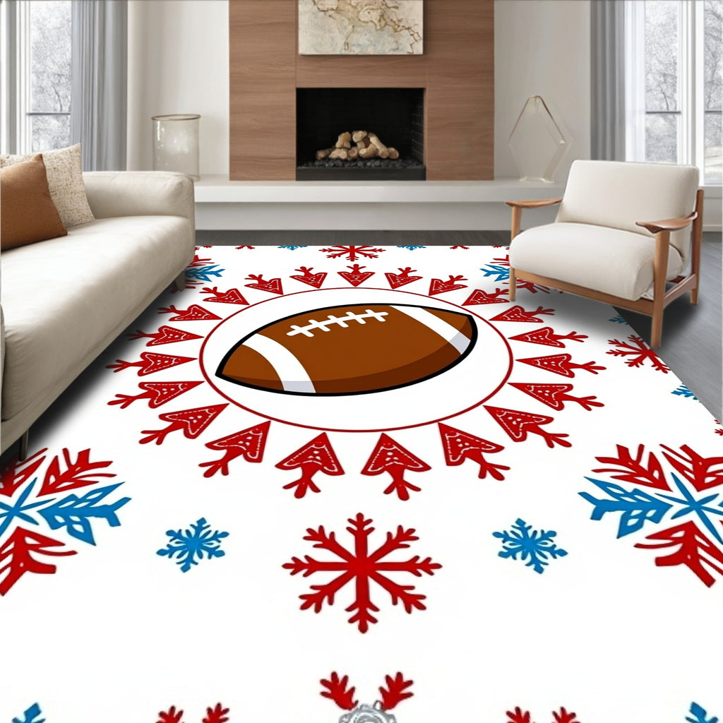 Brown Football Snowflakes Red Blue Rug