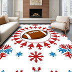 Brown Football Snowflakes Red Blue Rug