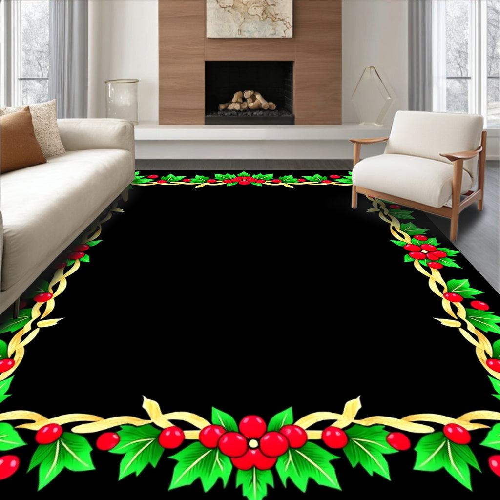Red Berry Holly Ribbon Border Rug
