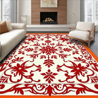 Crimson Floral Medallion Ivory Border Rug