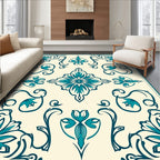 Teal Floral Medallion Cream Square Rug
