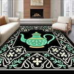 Teal Teapot Floral Border Art Rug