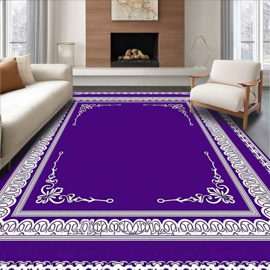 Deep Violet Ornate Border Area Rug