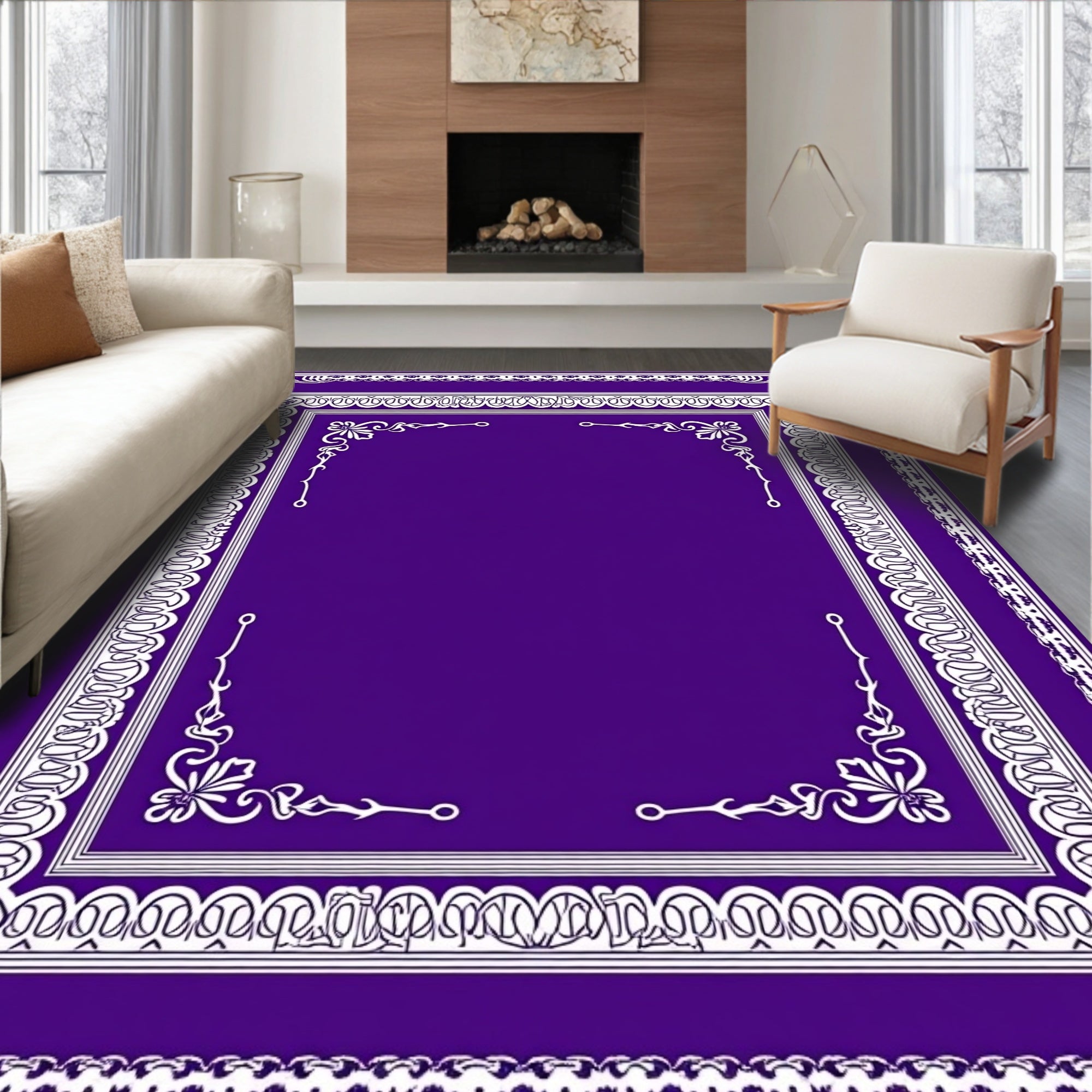 Deep Violet Ornate Border Area Rug