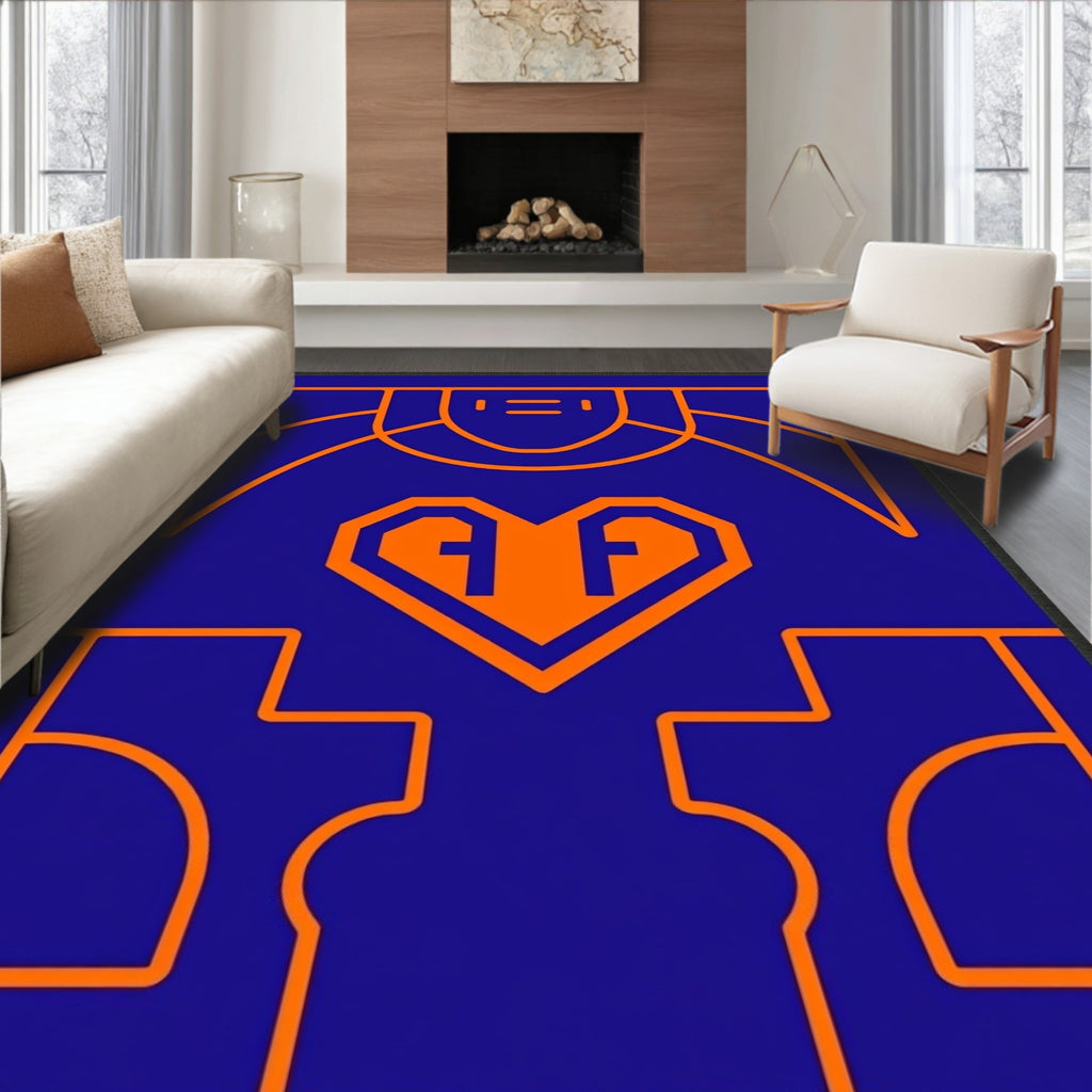Bold Blue Orange Geometric Heart Rug