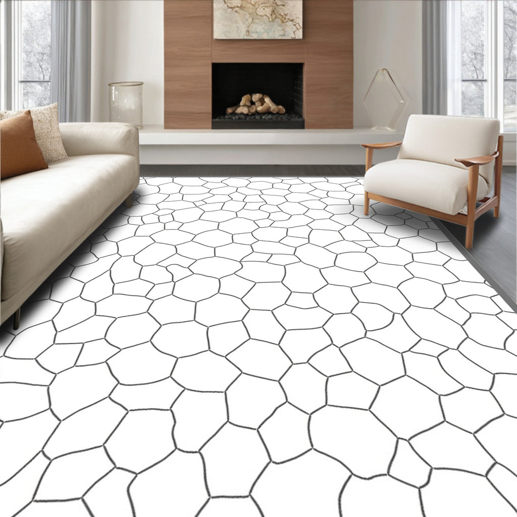 Organic Cell Structure White Line Art Rug