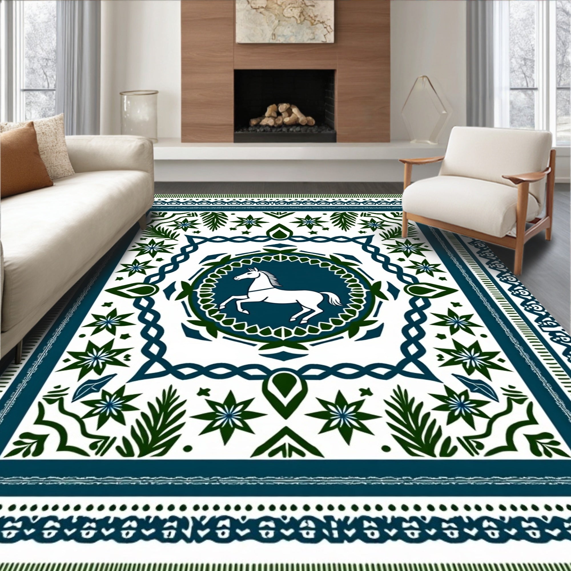 White Horse Native American Inspired Rug