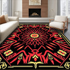 Vibrant Red Sunburst Floral Tapestry Rug