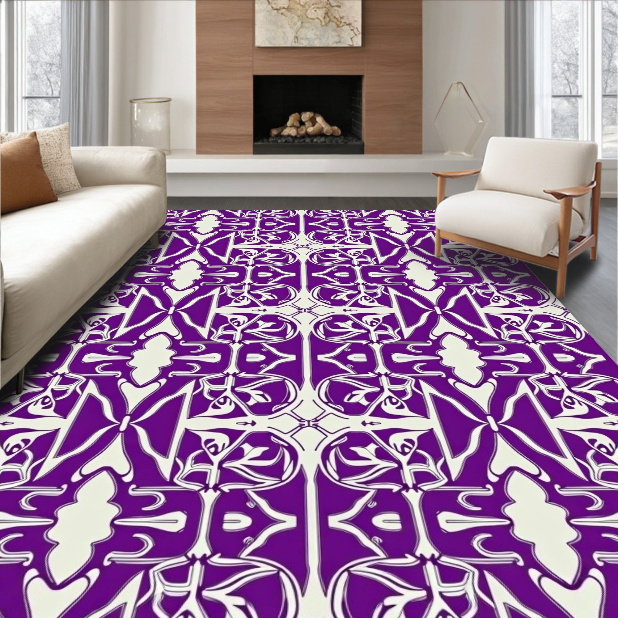 Elegant Amethyst Art Nouveau Floral Rug