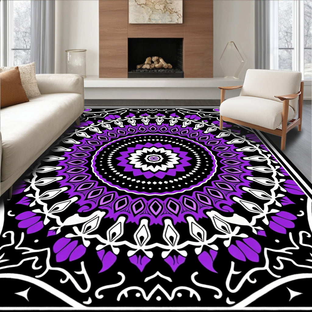 Vibrant Purple Black Floral Medallion Rug