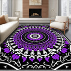 Vibrant Purple Black Floral Medallion Rug