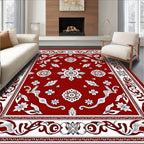 Crimson Floral Garden Medallion Rug