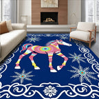 Rainbow Striped Horse Snowflakes Border Rug