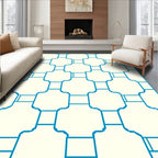 Aqua Geometric Lattice Medallion Rug