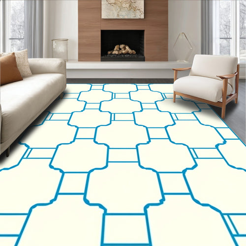 Aqua Geometric Lattice Medallion Rug