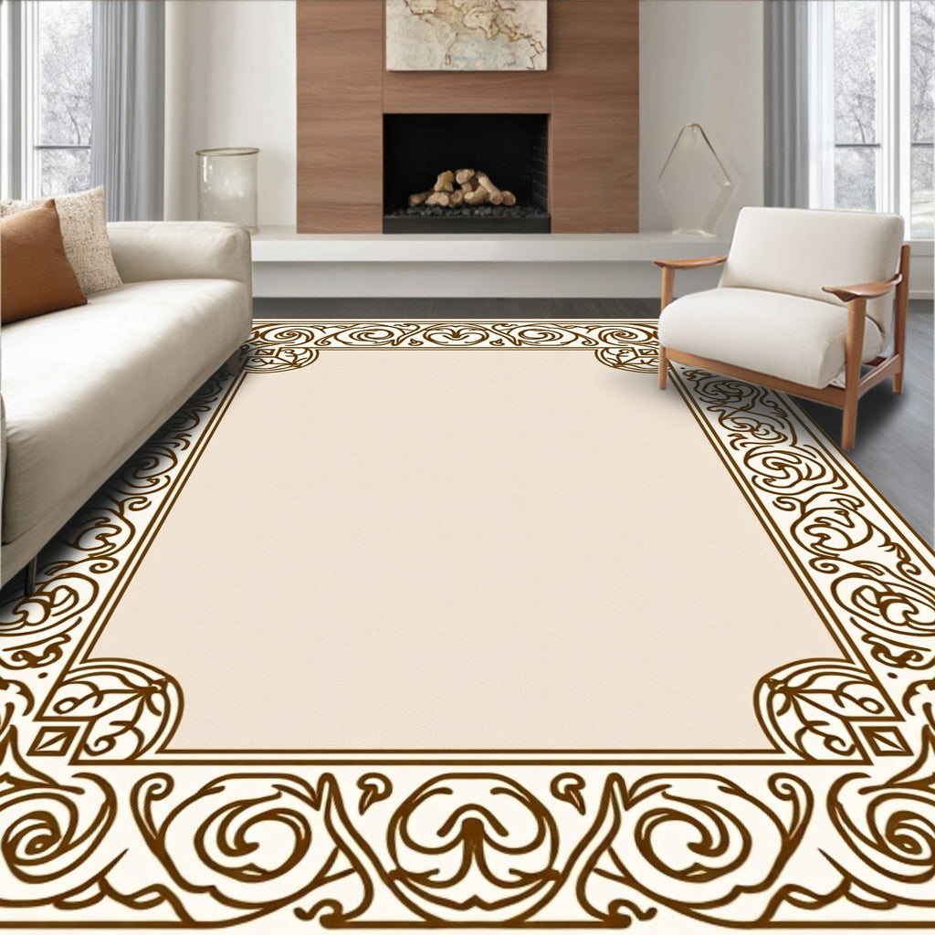 Ornate Brown Floral Border Rug