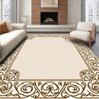 Ornate Brown Floral Border Rug